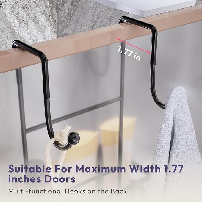 SWTYMIKI Over The Door Shower Caddy With Double Soap Holder, Hanging Shower Caddy With 16 Hooks, No Drilling Hanging Shower Organizer Over Door To Organize Bathroom Essentials, Black