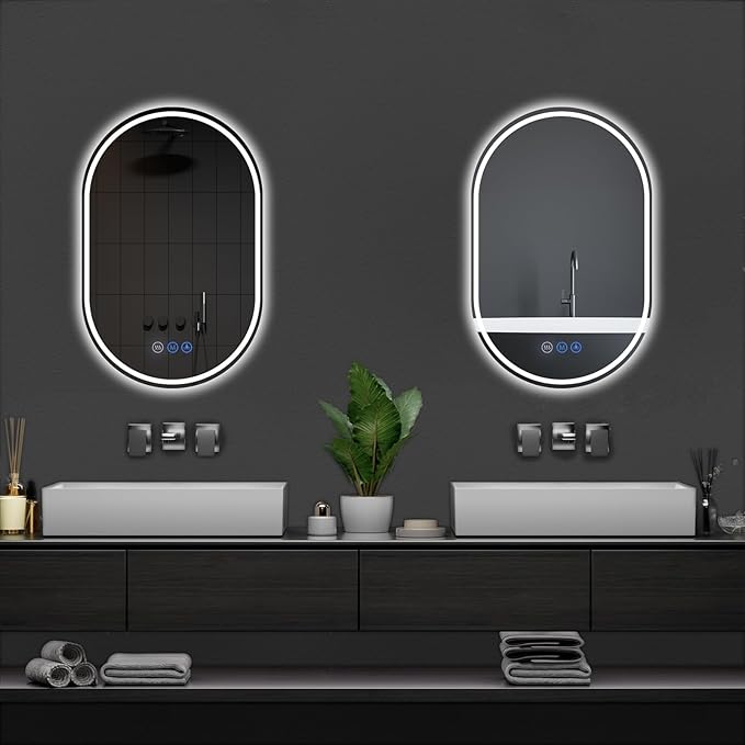 Bathroom Mirror 24"x40" LED Bathroom Mirror with Lights, Anti-Fog, Dimmable Oval Mirrors with Front Light and Backlit, Modern Farmhouse Wall Mounted Mirror for Decorative