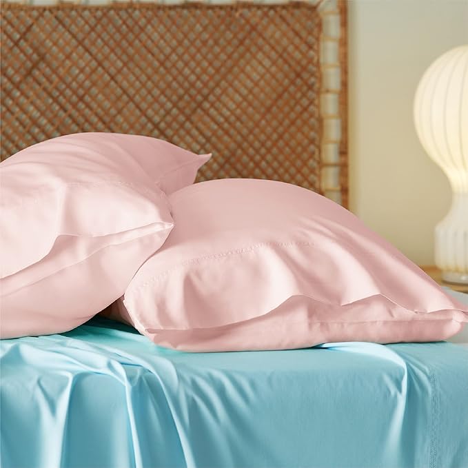 Bedsure Pillow Cases Queen, Cooling Pillow Cases, Rayon Derived from Bamboo Pink Pillowcases Queen Size Set of 2, Silky Soft & Breathable Bedding Pillow Covers with Envelope Closure, 20x30 Inches