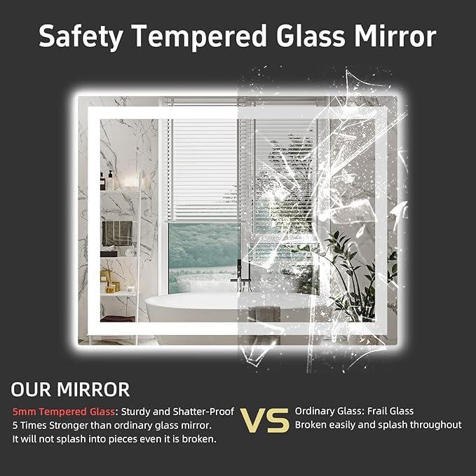 48"x 38" LED Bathroom Mirror with Lights, Double Lighting Sources Dimmable, Backlit + Front Lit, Anti-Fog, Lighted Bathroom Vanity Mirror for Wall(Horizontal/Vertical)