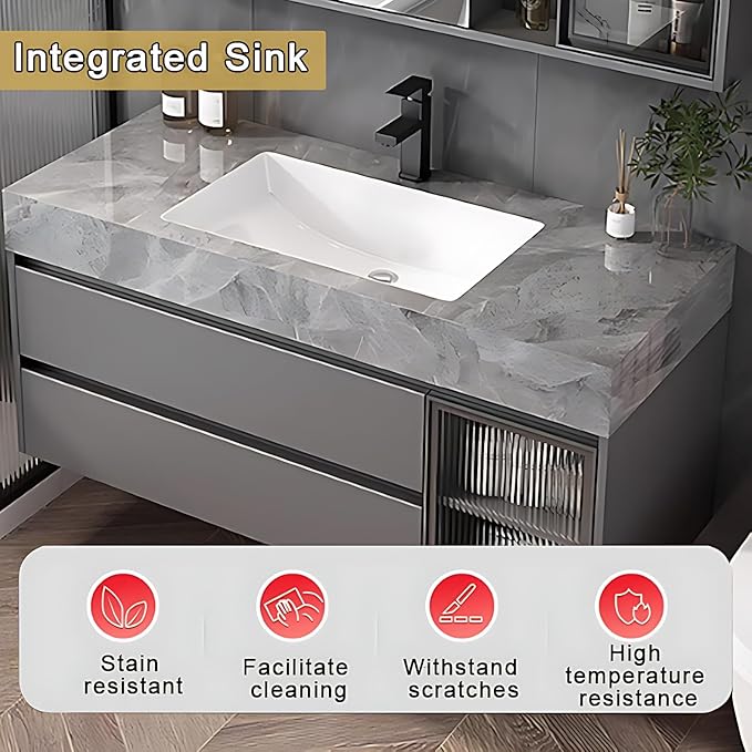 White 28IN Modern Bathroom Vanity - Wall-Mounted Bathroom Storage Cabinet & Bathroom Vanity with Sink, Bathroom Medicine Cabinet Wall Mounted, Defogging & Led Lighting | Bathroom Cabinet Slim