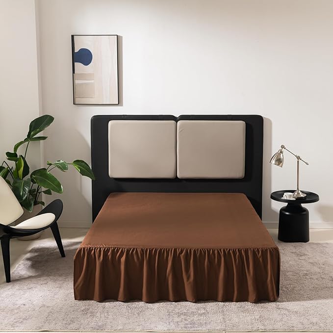 Brown Bed Skirt Twin Size Ruffled Bed Skirt with Split Corners, Twin Bed Skirt 14 Inch Drop,Twin Size Bed Skirt Brown for Ruffled Bed Skirt with Split Corners, Bed Skirt Twin Size