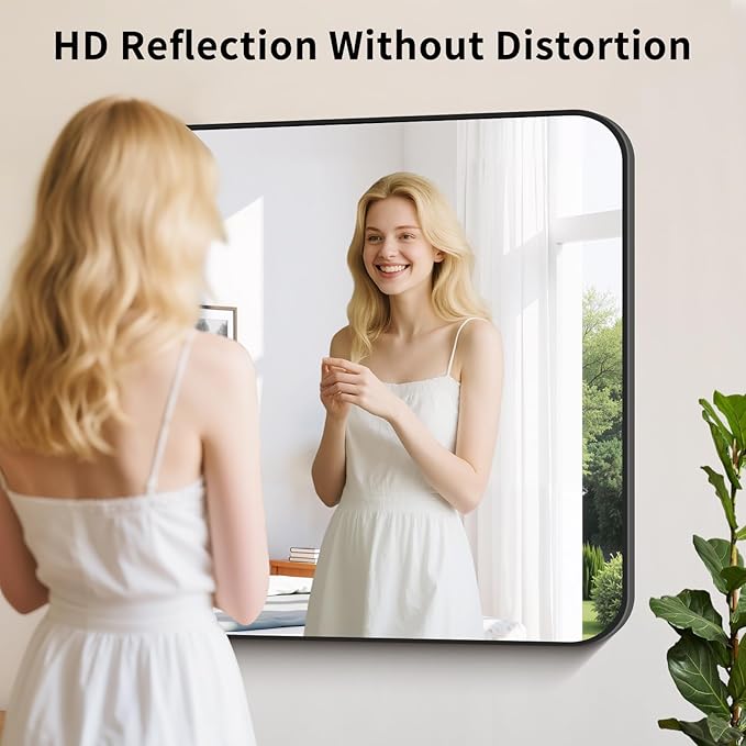 Koonmi Black Framed Bathroom Mirror - 36x40 Inch Shatterproof Tempered Glass Vanity Mirror for Bathroom Sink, Wall Mounted with Matte Aluminum Alloy Frame, No Distortion, Modern Decor