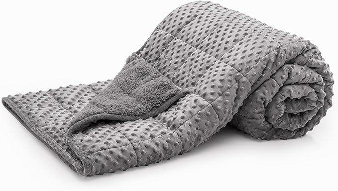 Minky Dot Weighted Blanket for Adults Queen Size 20 lbs, Soft Cozy Heavy Blanket for Stress Relief and Sleep Promotion, Warm Blanket for Autumn Winter with Glass Beads, Grey 60 x 80 inches