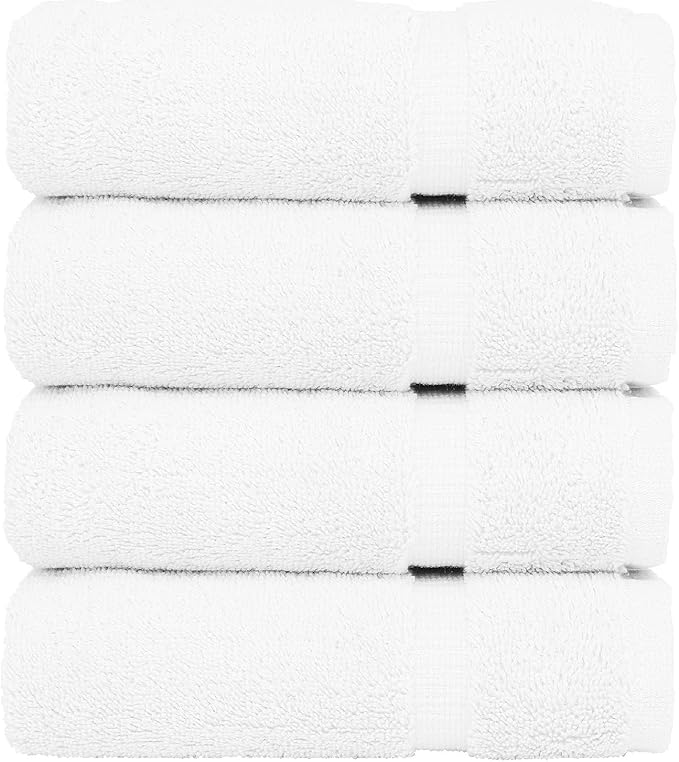 Luxury Hotel & Spa Ultra Soft Hand Towels 100% Turkish Cotton - White - Set of 4