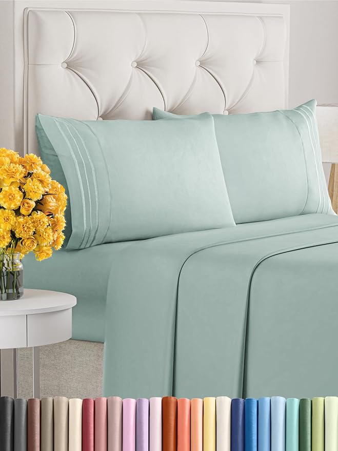 King Size 4 Piece Sheet Set - Extra Soft, Breathable & Cooling Sheets - Hotel Luxury Durable Bed Sheets for Women & Men - Deep Pockets, Easy-Fit & Wrinkle-Free Sheets - Light Teal Oeko-Tex Bed Sheets