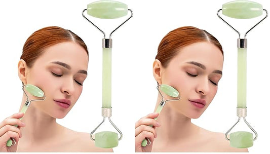 Plum Beauty Jade Roller for Face - Improves Skin Tone and Blood Circulation - Skin Care Face Roller Reduces Under-Eye Puffiness and Dark Circles (Pack of 2)