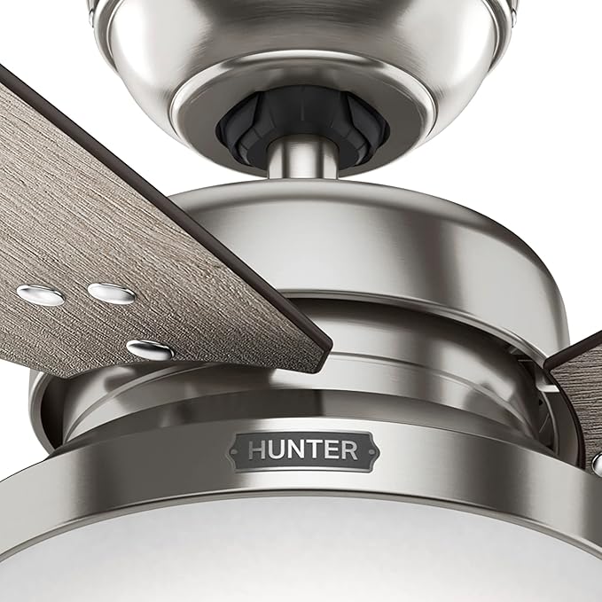 Hunter 52 inch Indoor Ceiling Fan with LED Light and Remote Control - Standard Mount Ceiling Fan, 3 Blades, For Bedroom, Living Room, or Kitchen - Sentinel 59157, Brushed Nickel