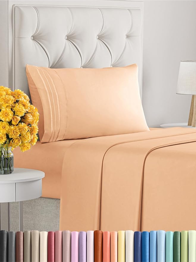Twin XL Size 3 Piece Sheet Set - Extra Soft, Breathable & Cooling Sheets - Hotel Luxury Durable Bed Sheets for Women & Men - Deep Pockets, Easy-Fit & Wrinkle-Free Sheets - Peach Oeko-Tex Bed Sheet Set