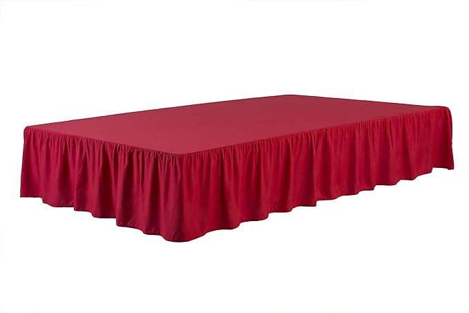 Sheets & Beyond Wrap Around Solid Microfiber Luxury Hotel Quality Fabric Bedroom Gathered Ruffled Bedding Bed Skirt 14 Inch Drop (Twin, Red)