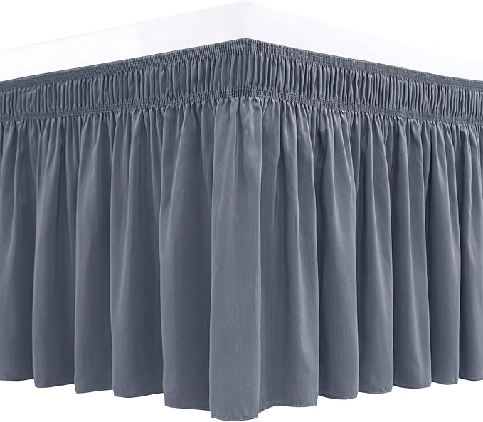 Biscaynebay Wrap Around Bed Skirts for King & Cal King Beds 14" Drop, Dark Grey Adjustable Elastic Dust Ruffles Easy Fit Wrinkle & Fade Resistant Silky Luxurious Fabric Solid Machine Washable