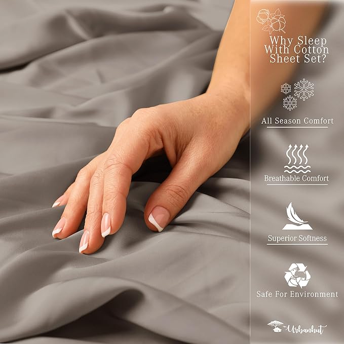URBANHUT 1000 Thread Count Egyptian Cotton Sheets California King Size, Long Staple Soft & Breathable, 4 Pc Bed Sheet Sets, Luxury Hotel Sateen Sheets Fits 16" Deep Pocket - Dark Grey