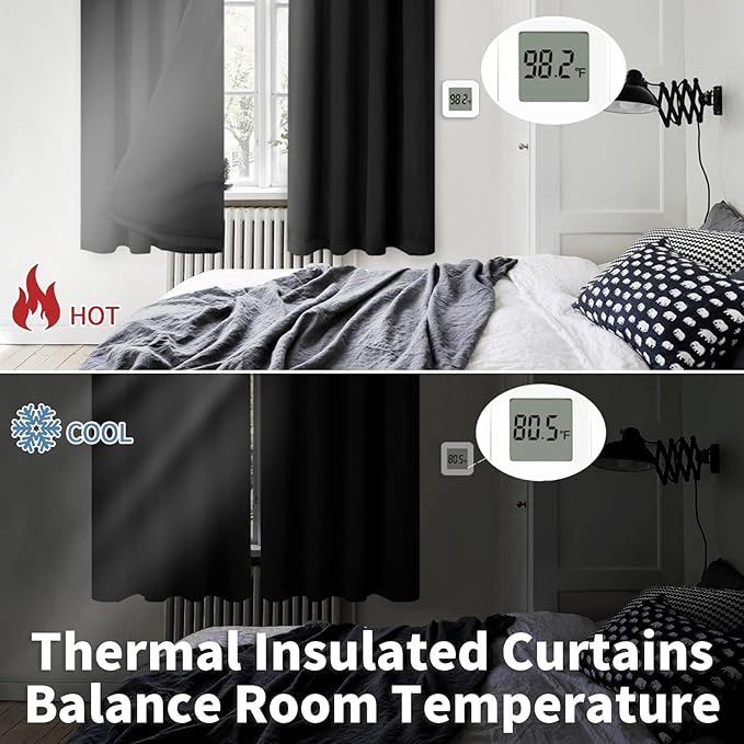 BGment 100% Blackout Curtains for Bedroom with Black Liner, Double Layer Full Room Darkening Thermal Insulated and Noise Reducing Rod Pocket Curtain (42 x 72 Inch, Black, 2 Panels)
