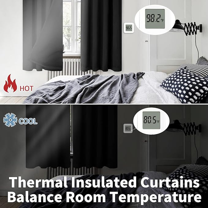 BGment Black Black Out Curtains for Bedroom Window 2 Panels Set, Bedroom Curtains Double Layer 100% Room Darkening Thermal Insulated Rod Pocket Window Drapes, Each 52 x 54 Inch,