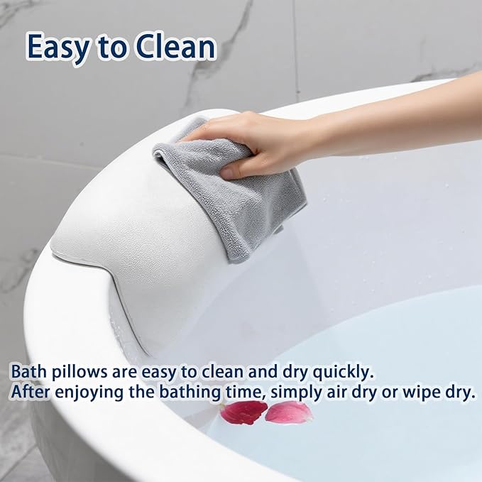Bath Pillow Bathtub Pillow, Bath Pillows for Tub Head and Neck Support, Waterproof Bath Tub Pillows with Strong Non-Slip Suction Cups, Relaxing Bath Accessories for Soaking, Spa White