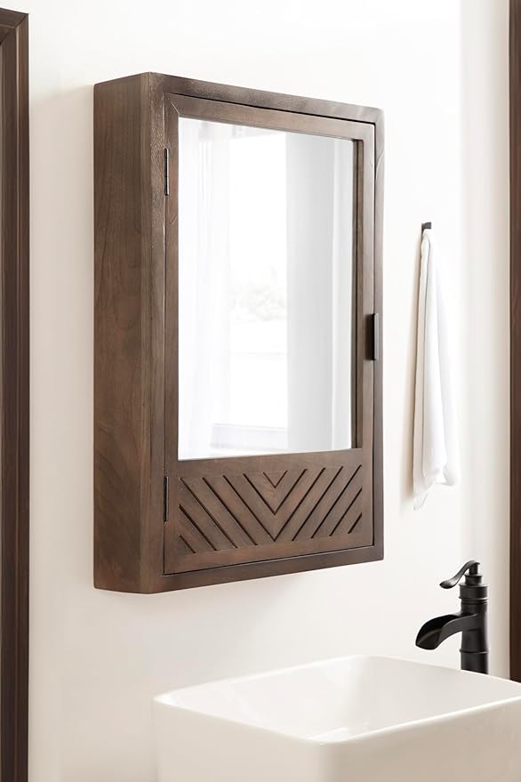 Kate and Laurel Mezzeta Decorative Modern Rectangle Bathroom Cabinet with Mirror, 20 x 5 x 30, Brown, Wooden Bathroom Mirror with Storage for Bath Medicine Cabinet or Over-The-Toilet Storage Cabinet
