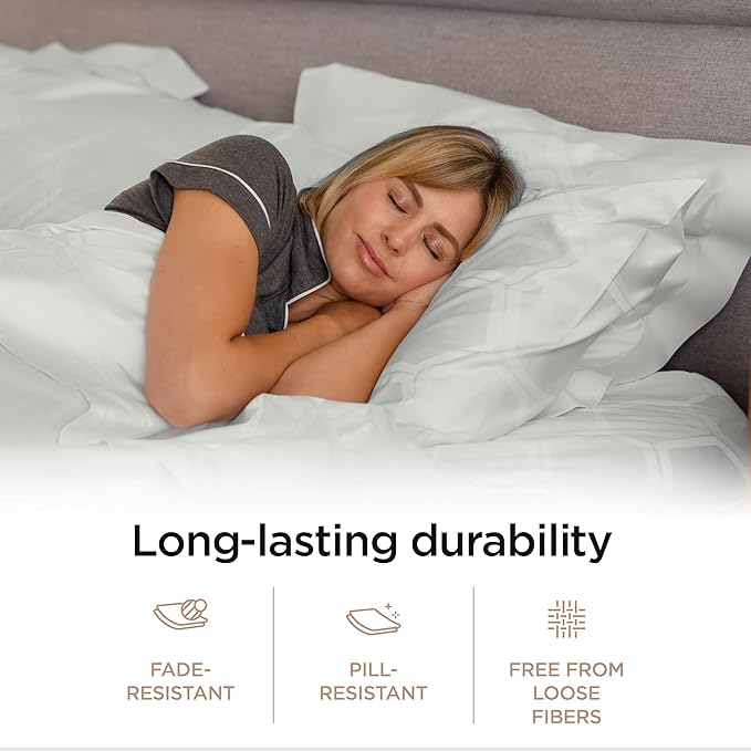 Threadmill 100% Cotton Sheets for Queen Size Bed - 600 Thread Count Queen Bed Sheets Set with 16” Deep Pocket - Jacquard Sateen Weave 4-Piece Bedding Set with Cooling Effect, Light Grey
