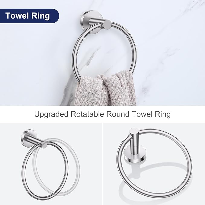 Lairuier 5 Pieces Brushed Nickel Bathroom Accessories Set, 23.6 Inch Bath Towel Bar Set, SUS304 Stainless Steel Bathroom Hardware Set Round Toilet Paper Holder Set Wall Mounted