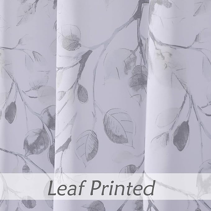 Central Park Gray Tan Leaf Shower Curtain Water Resistant Decorative Sweeping Floral Print Canvas Bathroom Spa Hotel Shower Curtain with Buttonholes (White, 70"x72")
