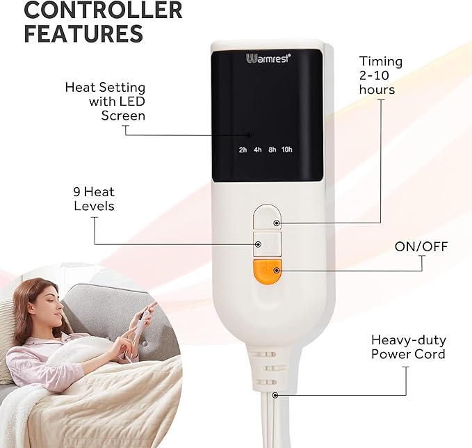 Heated Blanket Electric Blanket Queen Size Soft Flannel Sherpa, 6 Heat Levels Fast Heating, 2 to 10 Hours Auto-Off Detachable Controller Machine Washable, Beige 84"x90"
