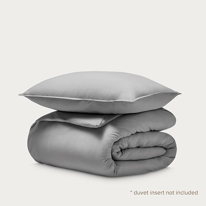 Bare Home 100% Organic Cotton Jersey Duvet Cover Set - Twin/Twin XL Size - Ultra Soft - 100% Cotton - 2pcs - Corner Ties - Button Closure - Bed Duvet Cover & Pillow Shams (Light Grey)