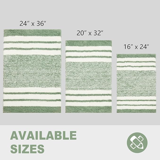 CozeCube Bath mats for Bathroom Non Slip, Fluffy Absorbent Microfiber Bath mat Washable, Aesthetic Bathroom Rugs, Cute Sage Green Striped Bath mat, Sage Green, 32" x 20"