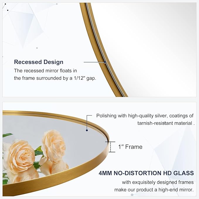 ANDY STAR Round Gold Mirror 30 inch, Brass Mirror with Brushed Gold Frame, Wall Mounted Stainless Steel Metal Frame Round Mirror for Bathroom, Living Room, Bedroom