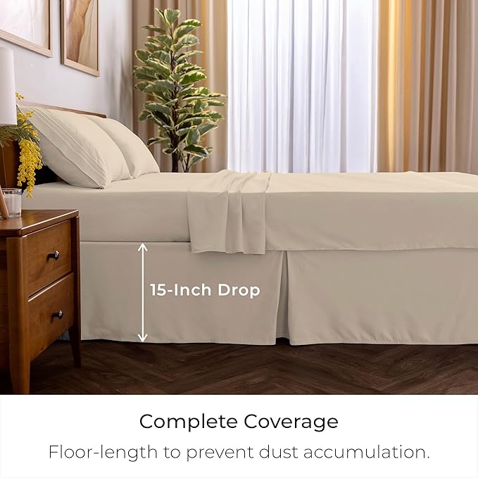 Mellanni Bed Skirt Twin Size - Bed Skirting - 15-Inch Tailored Drop Pleated Dust Ruffle - Hotel Luxury Bedding - Wrinkle, Fade, Stain Resistant - 1 Bedskirt (Twin, Beige)