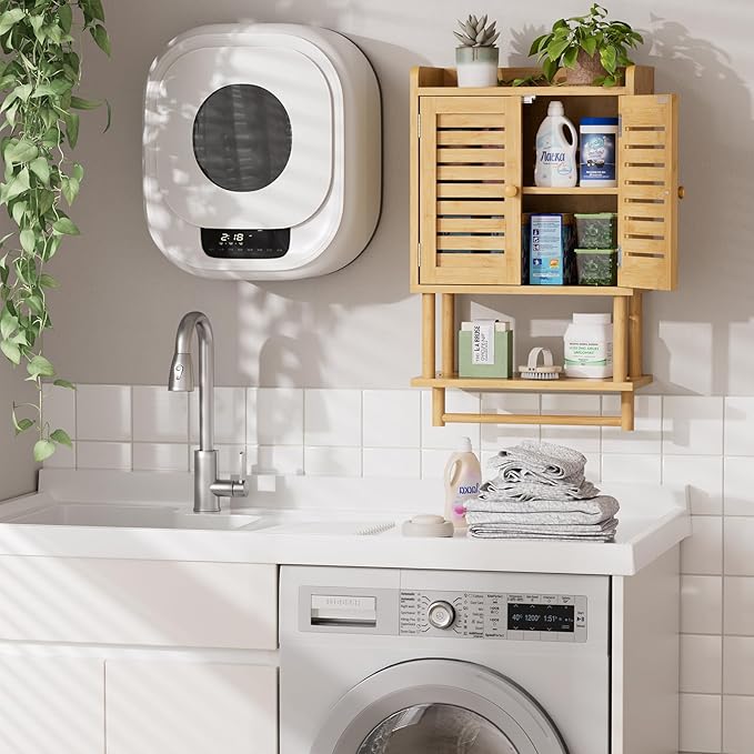 AmazerBath Bathroom Wall Cabinets, Bamboo Medicine Cabinets with Towel Bar, Wall Mounted Storage Cabinet with Adjustable Shelves, 2 Doors Over The Toilet Storage for Small Spaces,8.3x16.5x26.6 Inches