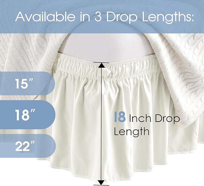 FreshCulture Twin Bed Skirt, Elastic Wrap Around Bed Skirt Twin Size, Bed Skirts for Adjustable Bed, Easy Fit with 18 Inch Drop Length, Hotel Quality Dust Ruffle for Twin Bed (Ivory)