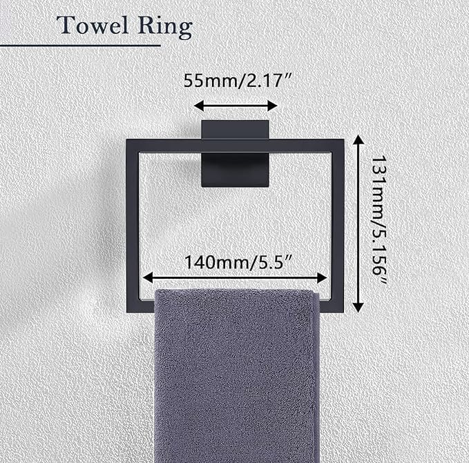Bathroom Accessories Towel Bar Set: 20 Pieces Matte Black Bathroom Hardware Square SUS304 Stainless Steel - Wall Mounted Towel Rack&Toilet Paper Holder&Towel Ring and Towel Hook