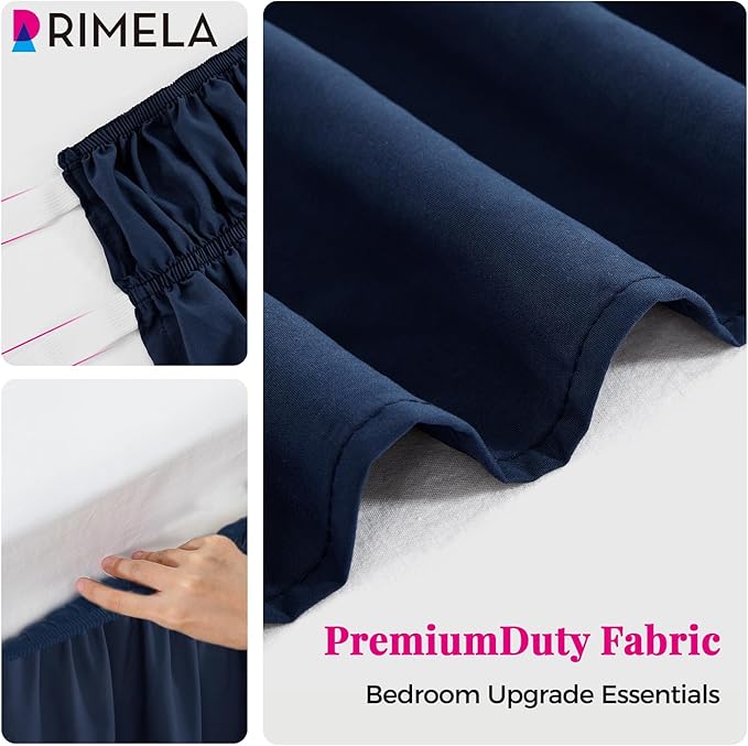 RIMELA Navy Blue Bed Skirt King Size 18 Inch Drop, Elastic Bed Skirting for Bed Base and Frame, Bedding Dust Ruffle Easy to Install, Lightweight Wrap Around Adjustable Bedskirt