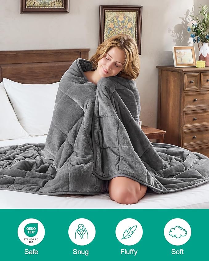 Super Fuzzy Soft Sherpa Fleece Weighted Blanket, 15 lbs Dual Sided Fluffy Heavy Weighted Blankets for Adults - No Bunching with Double Layers of Soft Inner Lining (48"x 72", 15 Pounds)