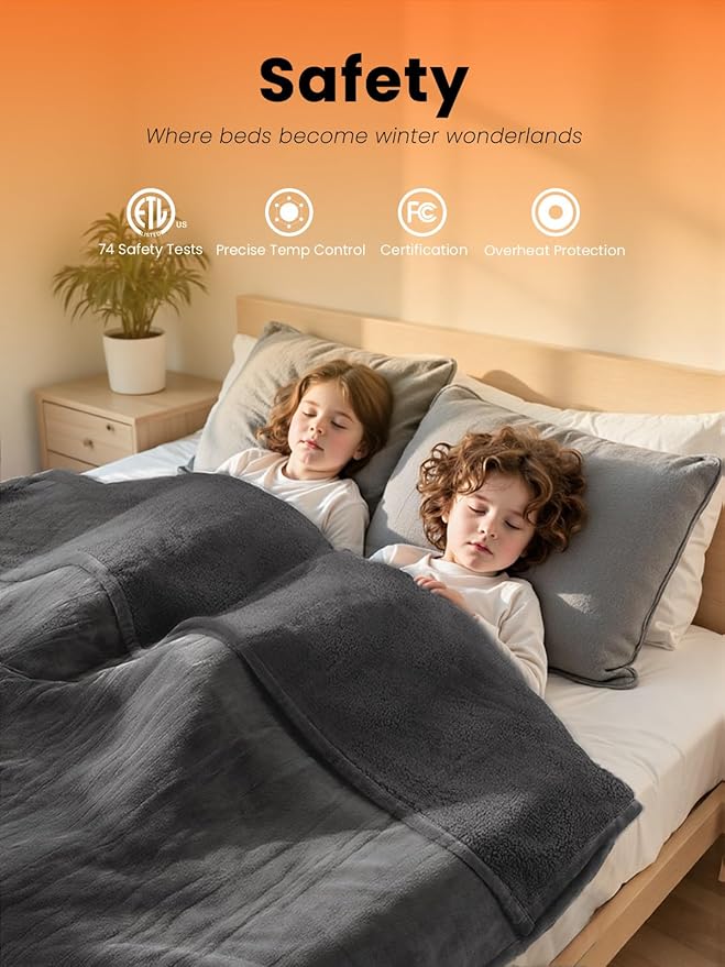 Electric Heated Blanket Twin, Ultra‑Cozy Premium Flannel & Sherpa, Even Heat Distribution & Stable Temp, 1–10H Auto‑Off, 8 Temps (86–125.6°F), Overheat Protection, Ideal Gifts for Grandma