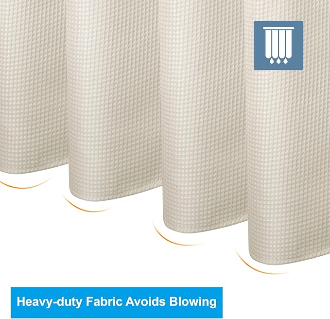AmazerBath Waffle Shower Curtain, Heavy Duty Fabric Shower Curtain with Waffle Weave Hotel Quality Bathroom Curtains, 72 x 72 Inches (Cream Yellow)