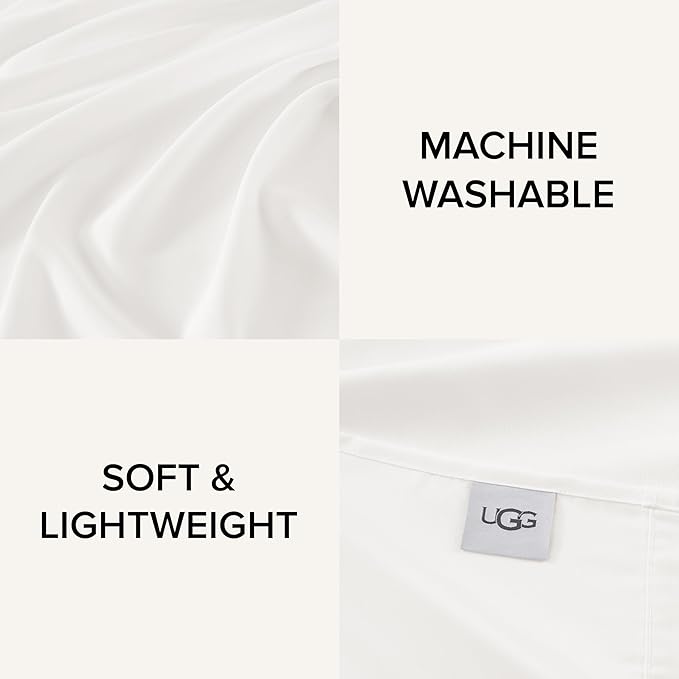 UGG Full Sheet Set 4-Piece Luxury Cooling Sheets Deep Pockets Premium Bedding with 2 Pillow Shams Hypoallergenic Machine Washable Soft Lightweight Bed Set for Bedroom, Full, White (Hedi)