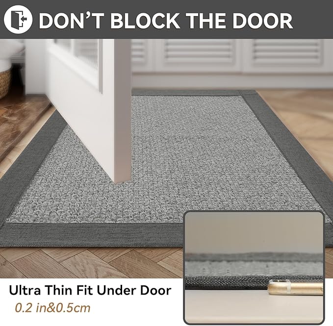 Non Slip Bath Mat Bathroom Rugs, Soft Jute-Like Ultra Thin Bath Mats, Rubber Backing Super Absorbent Quick Dry Bath Rug Shower Mat Fit Under Door Bathroom Floor, Machine Washable, Gray 24" x 36"