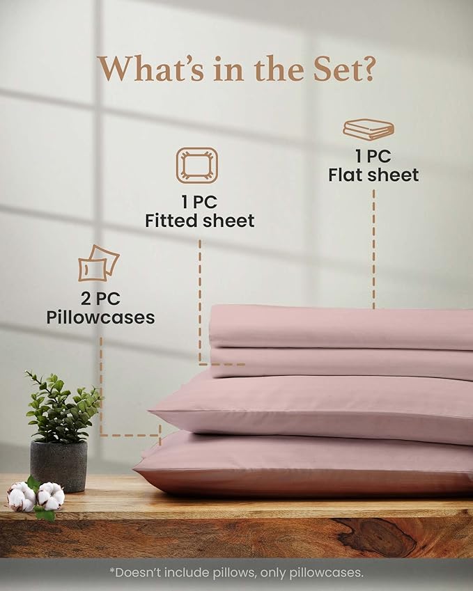 Good Sleep Bedding Twin XL Bed Sheets - 100% Egyptian Cotton Twin XL Sheets, 4 Pc, XL Twin Sheet Sets, Luxury Sateen Weave, Soft, Bed Sheets Twin XL, 16" Deep Pocket Bedsheets - Blush