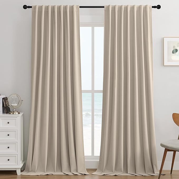 Joydeco Light Beige 100% Blackout Curtains 72 Inch 2 Panels, Luxury Thermal Light Beige Velvet Curtains for Bedroom Living Room, Soundproof Blackout Window Drapes, Rod Pocket & Back Tab (52W x 72L)