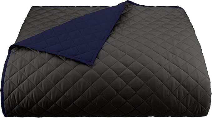 Martex Reversible Coverlet – Twin Bed Quilt – Lightweight Twin Size Bedding – Durable Quilts for Bed – Soft - Easy Care Bedding – Graphite/Navy