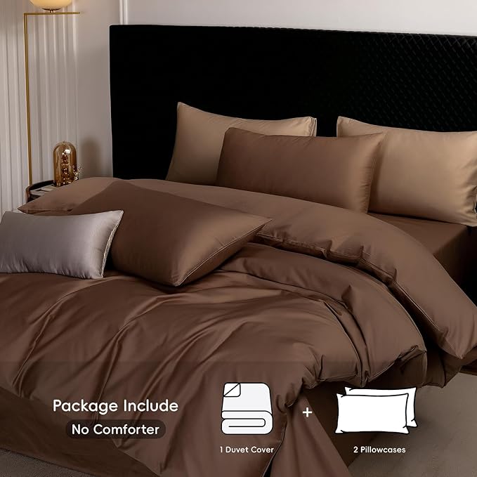 MooMee Duvet Cover Set 100% Extra Long Staple Cotton 600 Thread Count Silky Sateen Smooth Luxury Soft Breathable Durable Hotel Quality Bedding, 3 Pieces (Chocolate Brown, Super King 108"x98")