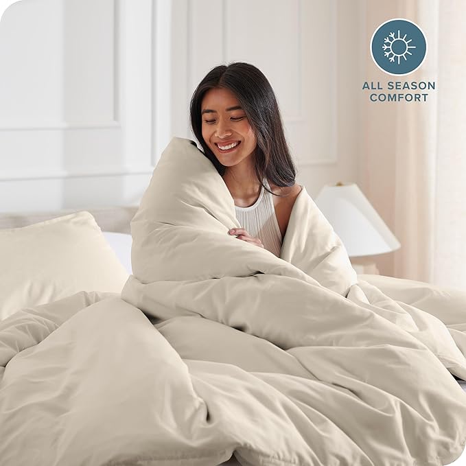 Bare Home Bedding Duvet Cover Extra Long - Premium 1800 Super Soft Collection - Lightweight, Cooling Duvet Cover - Soft Breathable Bedding (Twin/Twin XL, Sand)
