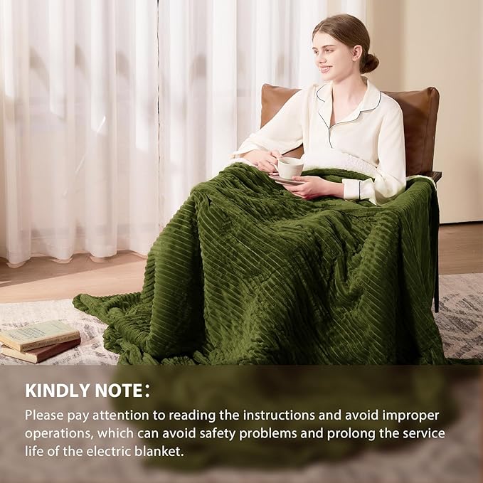 Homemate Electric Heated Blanket Queen Size - 84"x90" Heating Blanket Queen Size Dual Control 1/2/4/6/8 Hours Auto-Off 10 Heat Level Over-Heat Protection Soft Flannel Sherpa ETL Certification