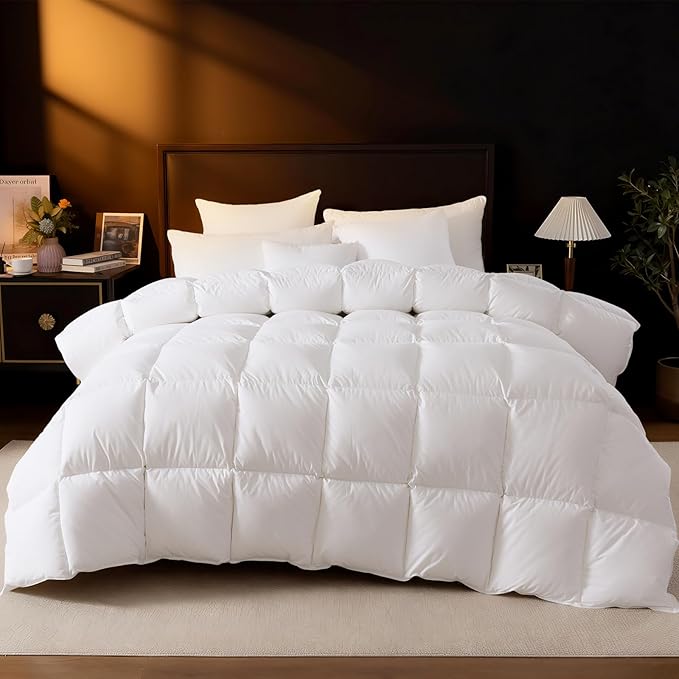 DROVAN Goose Feather Down Fiber Comforter California King Size - 100% Cotton Duvet Insert with 8 Corner Loops - Luxurious All-Season Hotel Collection, 104x96 Inch