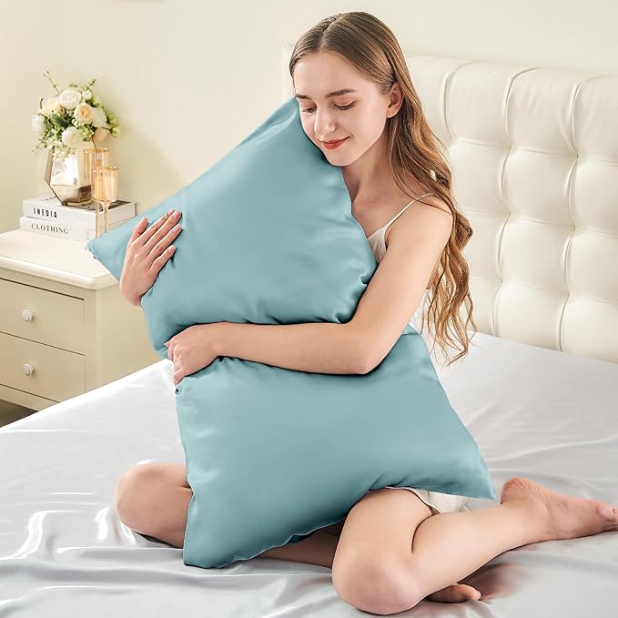 INFIIXSO Mulberry Silk Pillow Cases King Size Set of 2, Silk Pillowcase with Hidden Zipper 20"x36", Extraordinary Smooth and Soft Pillow Case for Hair and Skin(Haze Blue, 2 Pack)