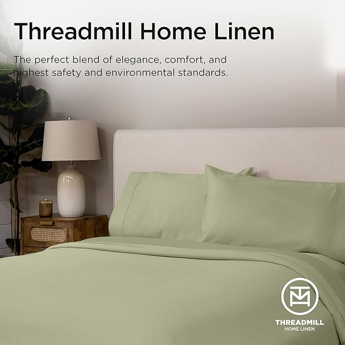 Threadmill Luxury Full Size Sheets | 656 Thread Count Certified Supima Cotton Sheets for Full Size Mattress | 5-Star Hotel Quality 4 Piece Bed Sheets with Extra Deep Pocket |Sage Green Sheet