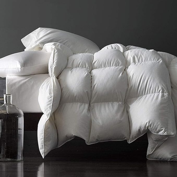 Royoliving Premium Feathers Down Duvet Insert Comforter Oversized King Size All Season Medium Warmth White 100% Cotton Cover with Corner Tabs (120x98, 77 oz)