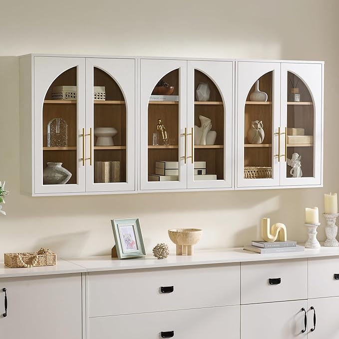 Bathroom Arched Wall Cabinet Over The Toilet Storage Cabinet, 23.6×31.4 Inch Bathroom Medicine Cabinet Wall Mount with Adjustable Shelves & Glass Door, Space Saver Wall Cabinet for Laundry,White