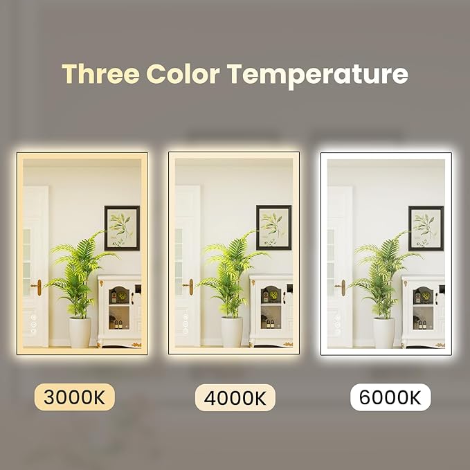 WTTY 24"X36" LED Bathroom Mirror with Black Frame, Bathroom Vanity Mirror with Lights for Wall, Front Light and Backlit, Anti-Fog, Dimmable, 3 Colors, Shatterproof, Memory, Horizontal/Vertical