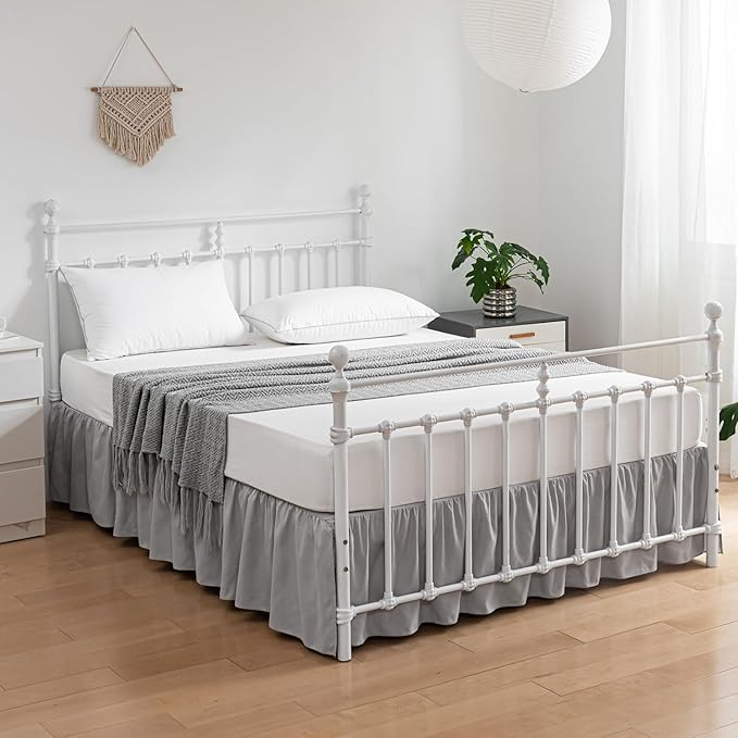 Bed Skirt Full Size Ruffled Bed Skirts with Split Corners, 14 Inch Drop Dust Ruffle Bed Skirt with Platform, Light Gray